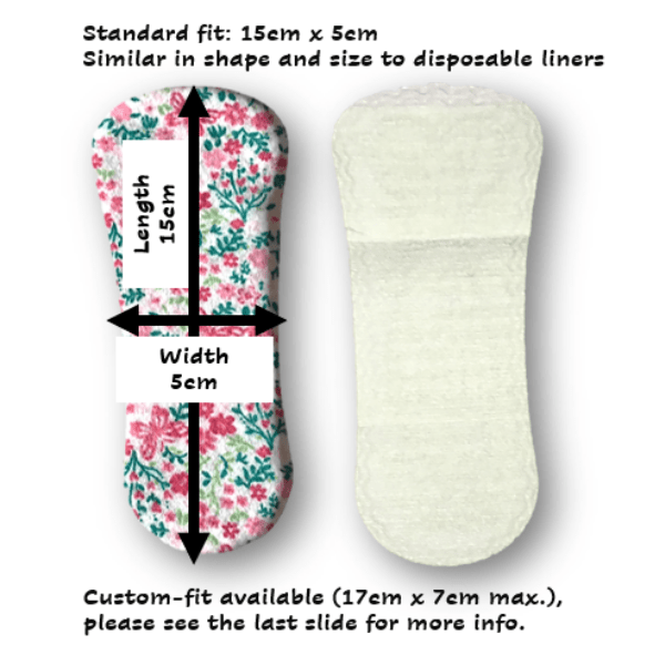 Reusable wingless pantyliners in cotton